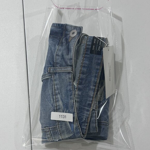 BloomChic Denim Shorts Womens 16 Blue Distressed Rolled Hem Mid Rise Stretch Poc - Picture 16 of 16